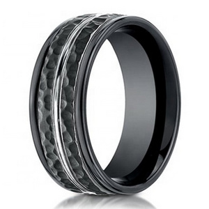 Wholesale Mens Jewelry 8mm IP Black Plated Hammered Style Cobalt Chrome Rings