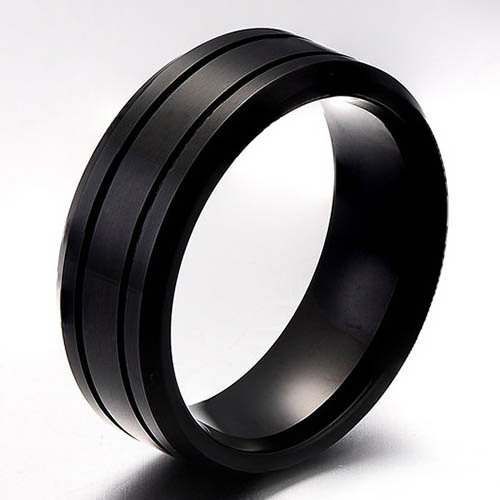 Black Sporty Men Jewelry 8mm Beveled Edges Brushed Mens Black Tungsten Wedding Rings with stripes