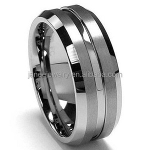 8mm Beveled Edge Brushed Mens Wedding Bands Tungsten Carbide Rings