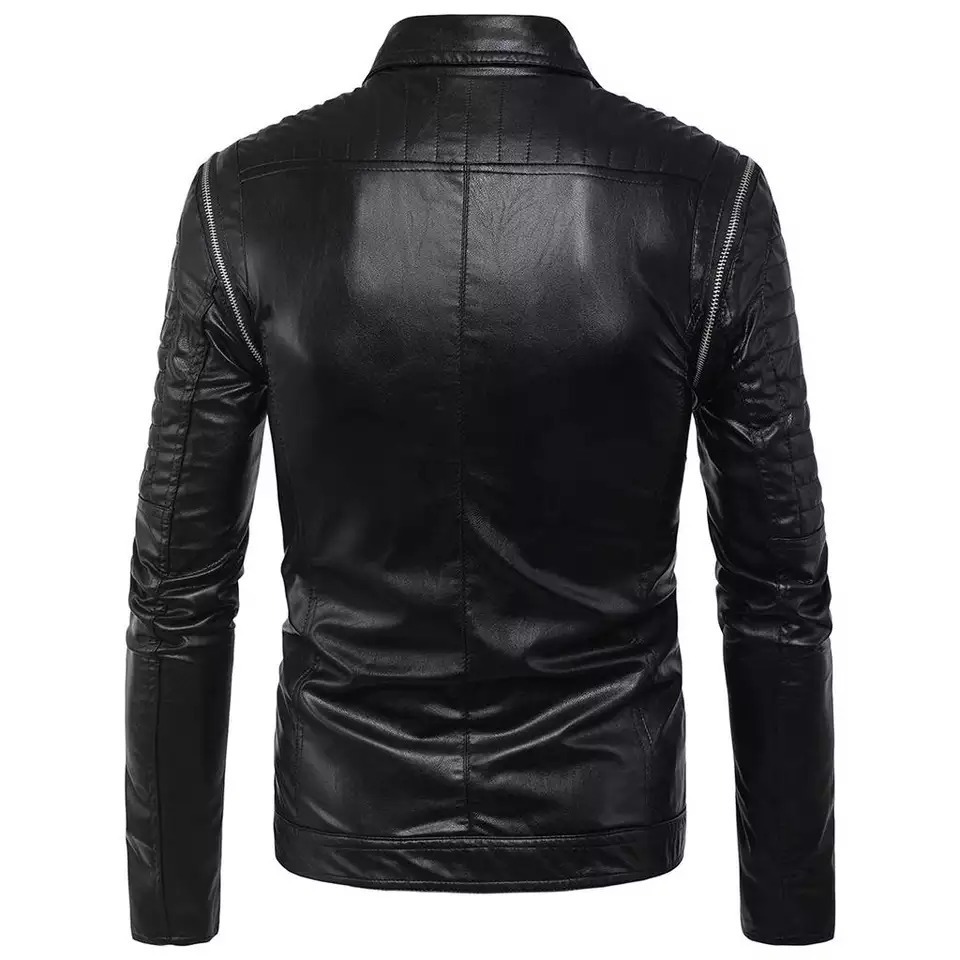 Custom Men Biker Motorcycle Coat Quilted On Shoulder Faded Windbreaker Vintage Pu Leather Jacket