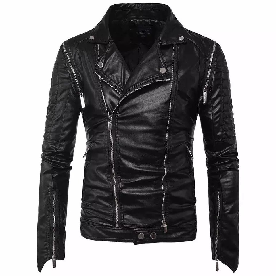 Custom Men Biker Motorcycle Coat Quilted On Shoulder Faded Windbreaker Vintage Pu Leather Jacket