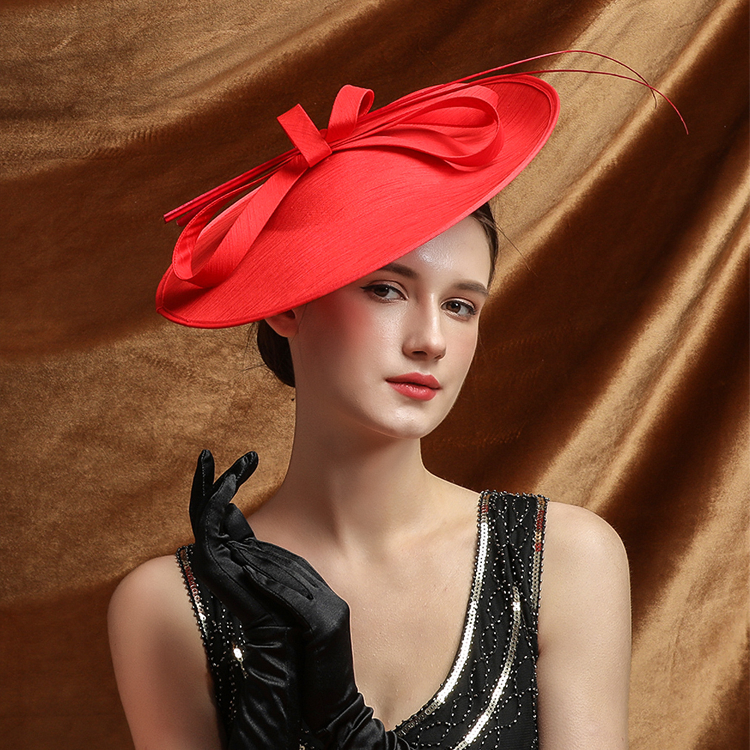 Newest Most Popular Theme Party Red Fascinators Hat Derby Church Hat With Headband for Women