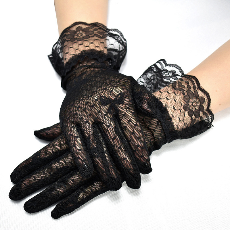 Black Bowknot Jacquard Glove Women Fashion Lace Fabric Bridal Gloves for Wedding Party Decoration