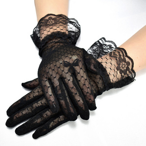 Black Bowknot Jacquard Glove Women Fashion Lace Fabric Bridal Gloves for Wedding Party Decoration