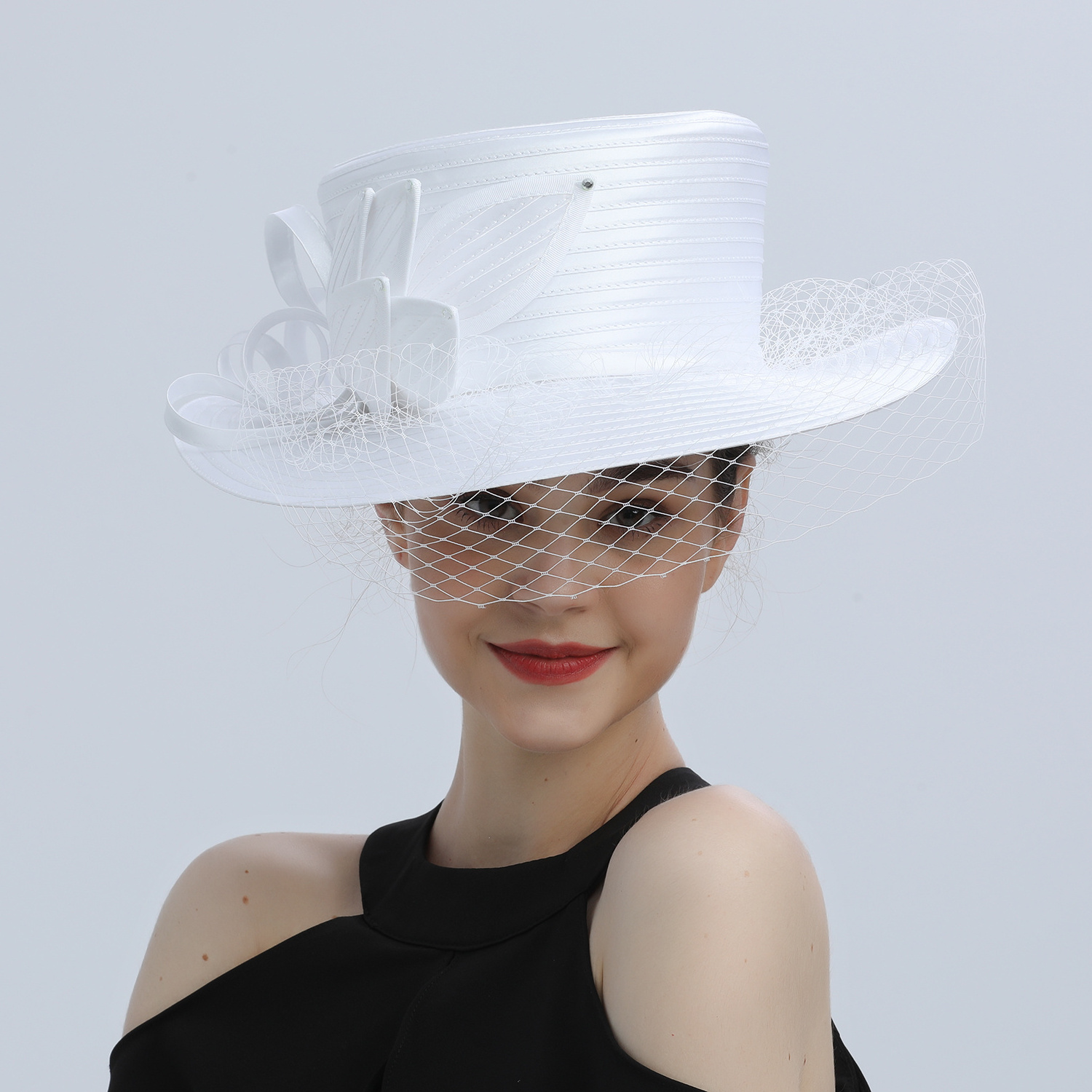 Deluxe White Church Hats Party Fascinator Kentucky Derby Hats Banquet Satin Cloth Sun Hats Hair Accessories For Women