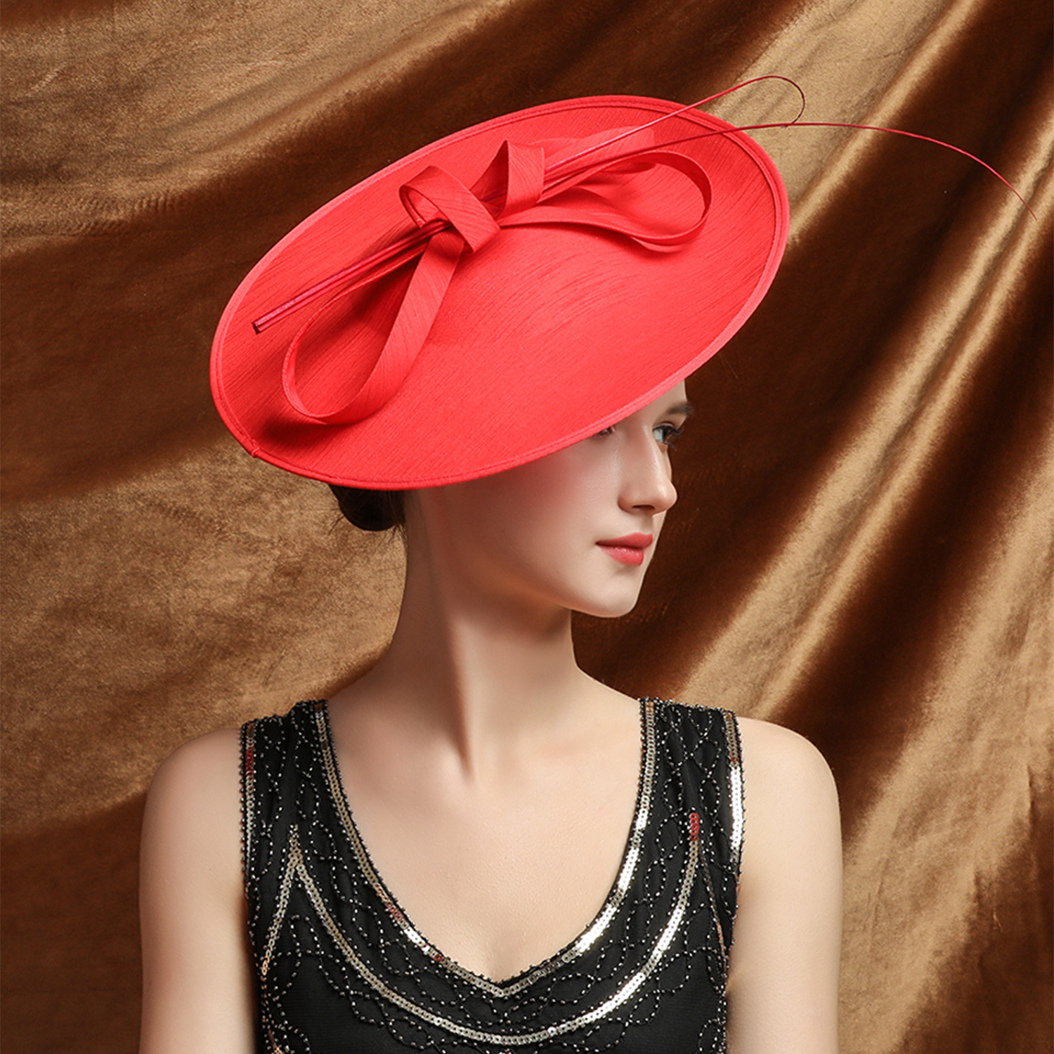 Newest Most Popular Theme Party Red Fascinators Hat Derby Church Hat With Headband for Women