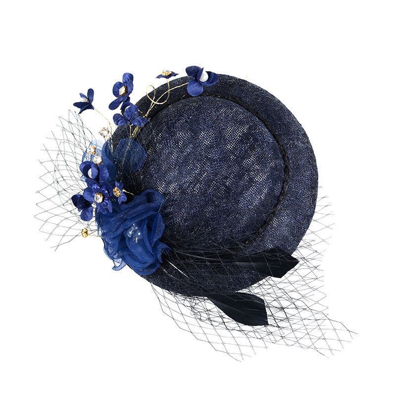 Navy Blue Church Hat Tea Party Banquet Formal Flower Top Hats Bridal French Wedding Hat For Women Ladies