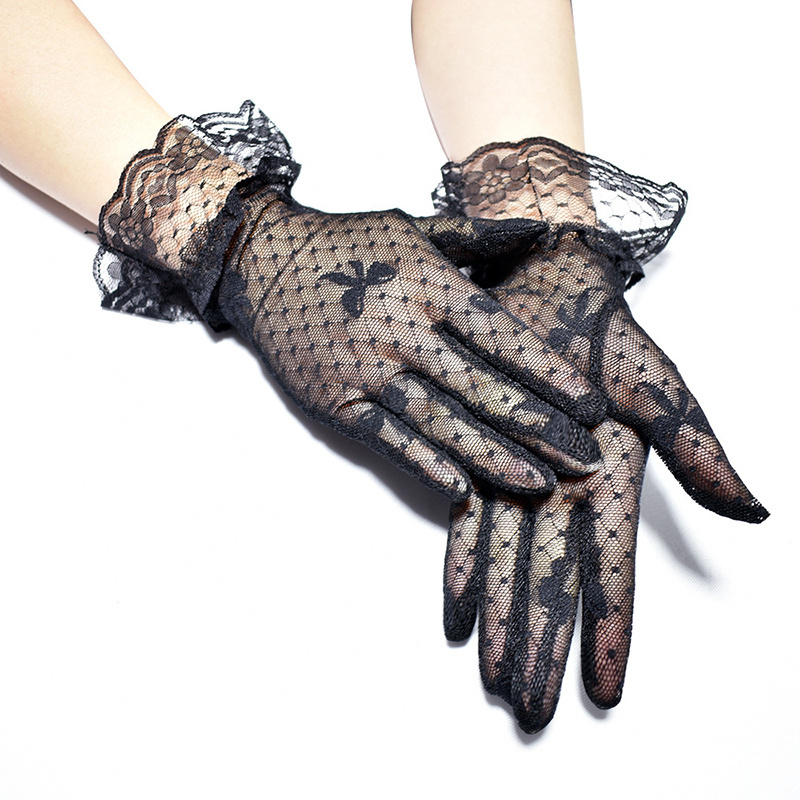 Black Bowknot Jacquard Glove Women Fashion Lace Fabric Bridal Gloves for Wedding Party Decoration