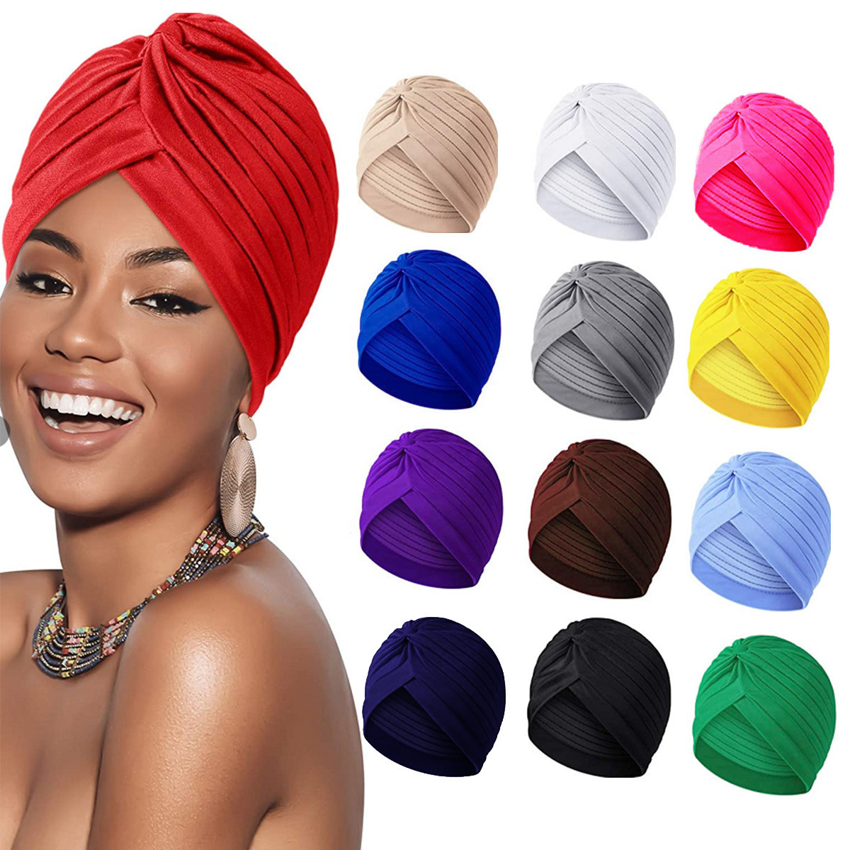 Foldable Turban Cap Various Colors Breathable Turban Hat Elastic Sleep Cap Head Wrap Nightcap Unisex