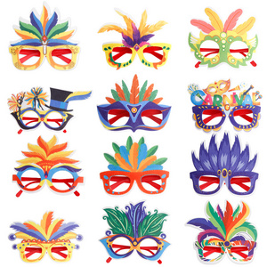 New Mexican Carnival Party Decoration Creative Plastic Colorful Feather Frames Glasses Masquerade Party Photography Photo Props