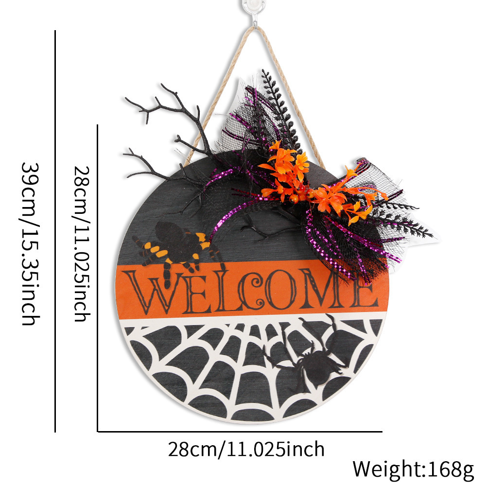 Halloween Welcome Door Sign Front Doors Round Wooden Welcome Sign Wreaths Door Hanger Wall Home Outdoor Yard Porch Decorations