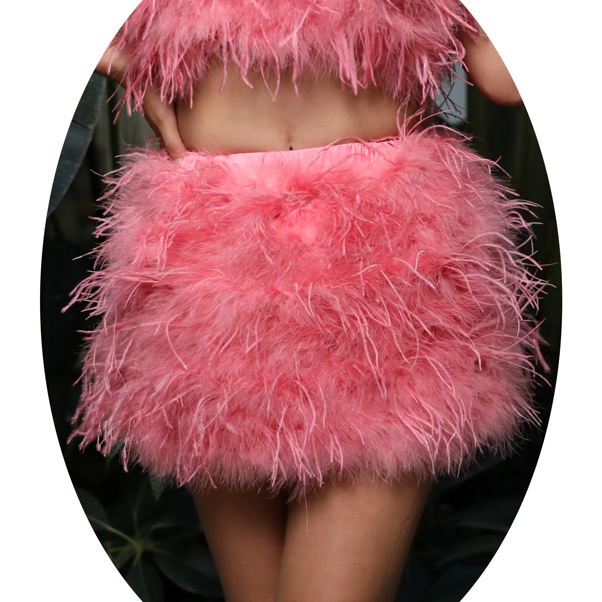 Janefur Made in Chian Y2K Candy Color Fashion Ladies Short Mini Wrap Skirt Summer Sexy Furry Ostrich Feather Skirt