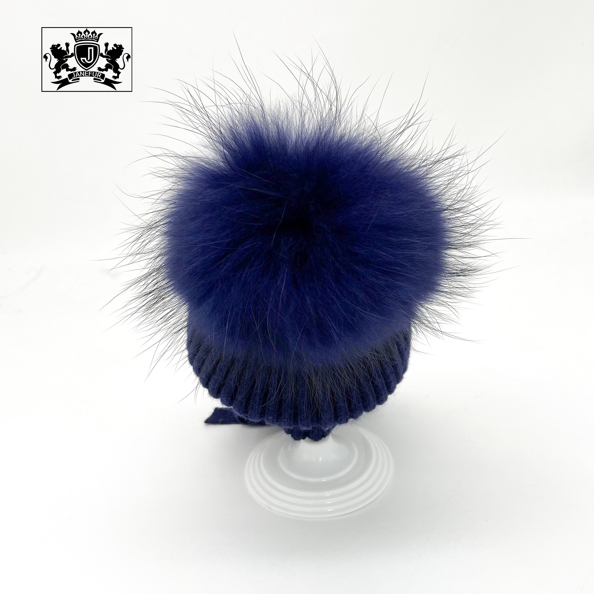 Custom Winter Beanie with Big Fur Pom Pom Cute Earflap Baby Stripe Hat New Fashion Angora Knitted Toddler Ear Flap Beanies Hats