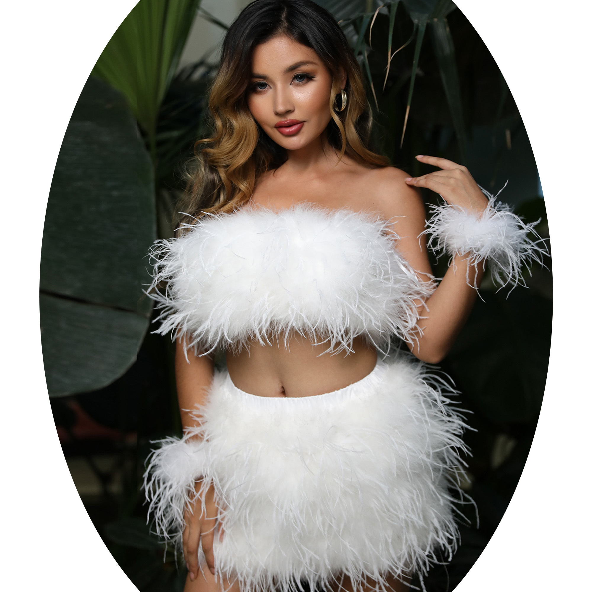 Janefur Made in Chian Y2K Candy Color Fashion Ladies Short Mini Wrap Skirt Summer Sexy Furry Ostrich Feather Skirt