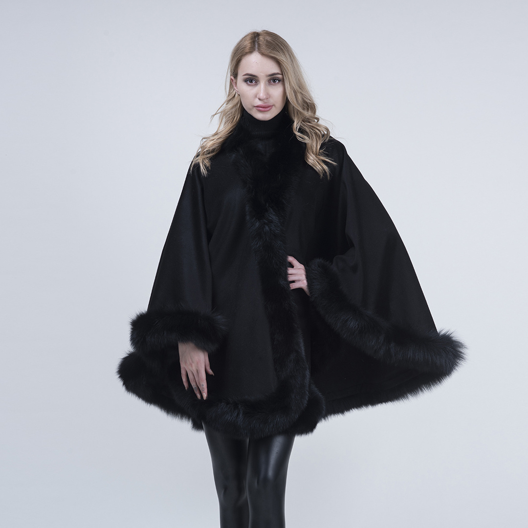 Fashion Plus Size Genuine Fox Fur Cashmere Shawl Warm Fox Fur Cape Soft Fur Poncho For Ladies