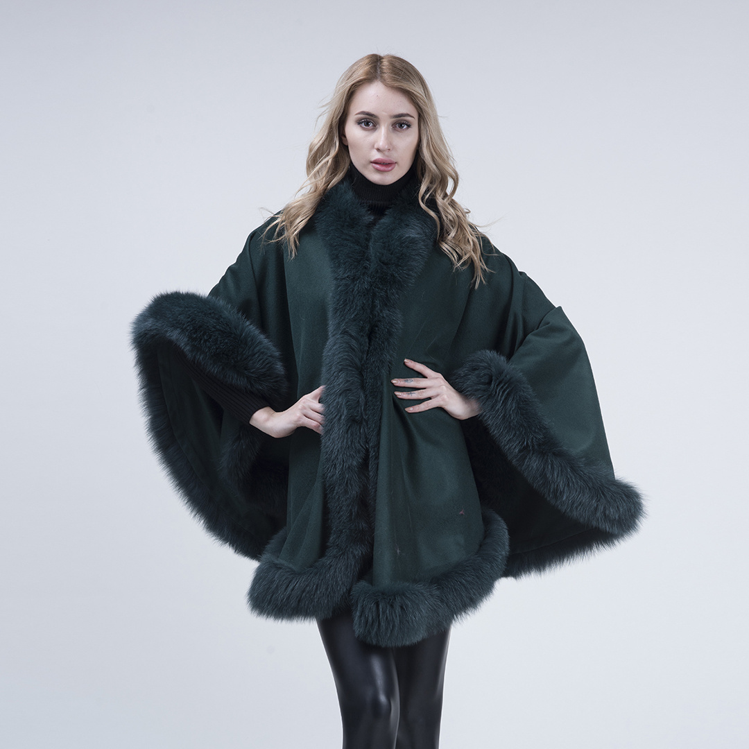 Fashion Plus Size Genuine Fox Fur Cashmere Shawl Warm Fox Fur Cape Soft Fur Poncho For Ladies