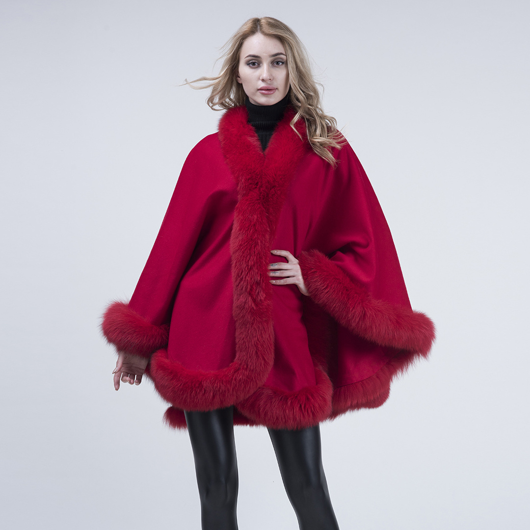 Fashion Plus Size Genuine Fox Fur Cashmere Shawl Warm Fox Fur Cape Soft Fur Poncho For Ladies