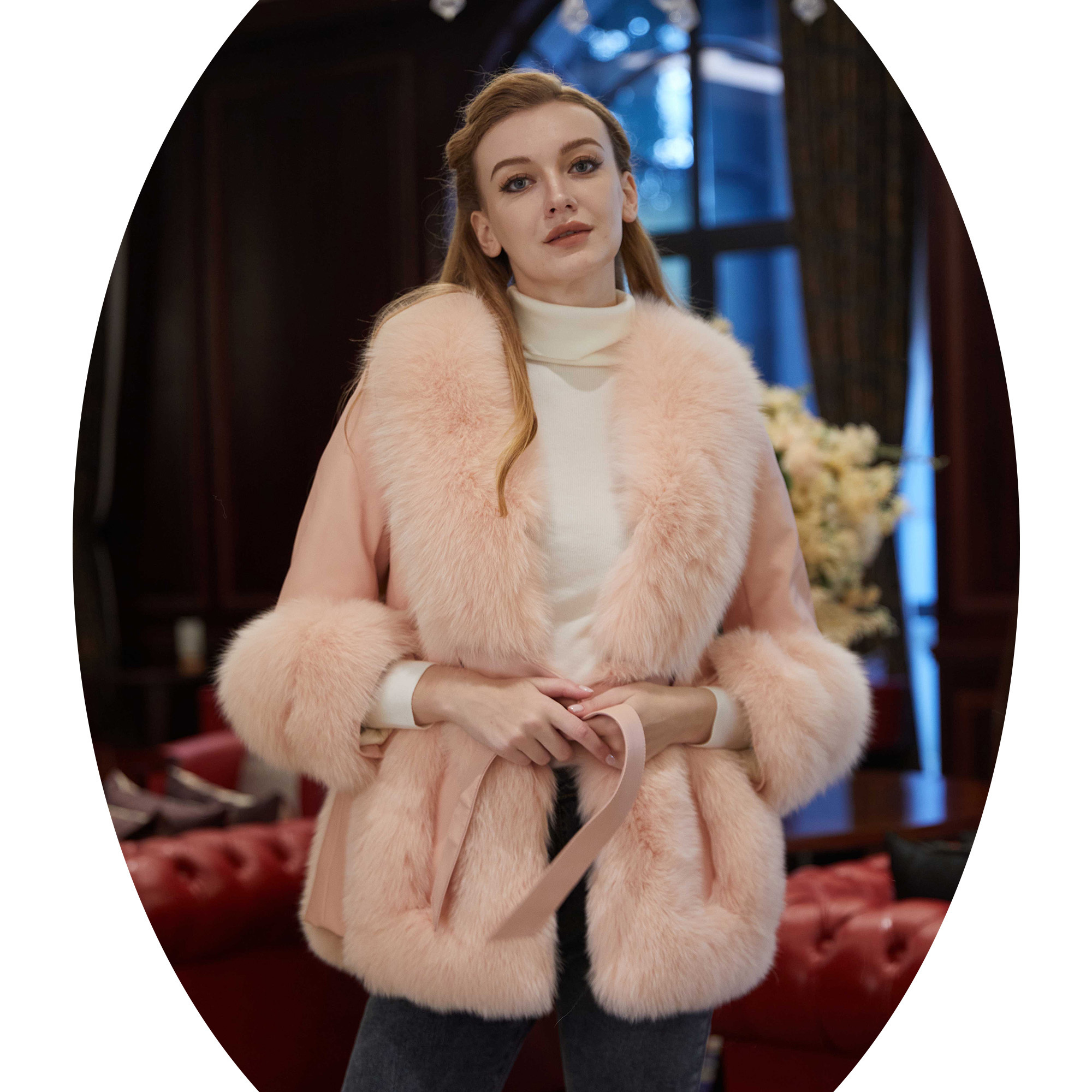 Janefur Custom Logo Size Long Sleeve Winter Luxury Fox Fur Jackets Women Pink Cropped Real Fox Fur Down Coat