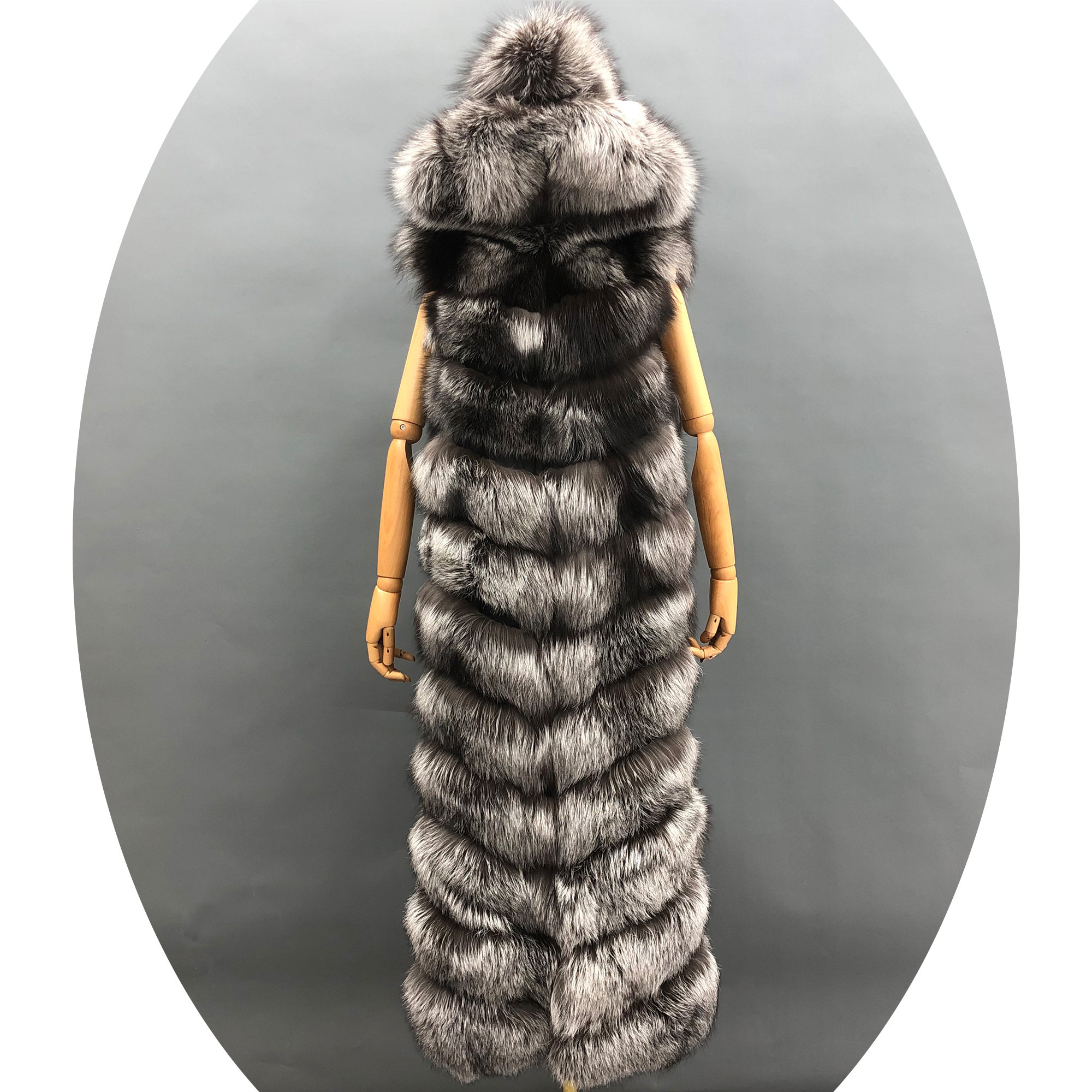 Factory Directly Wholesale  Winter Real Fur Gilet Pink Women Long Hooded Fox Fur Vest