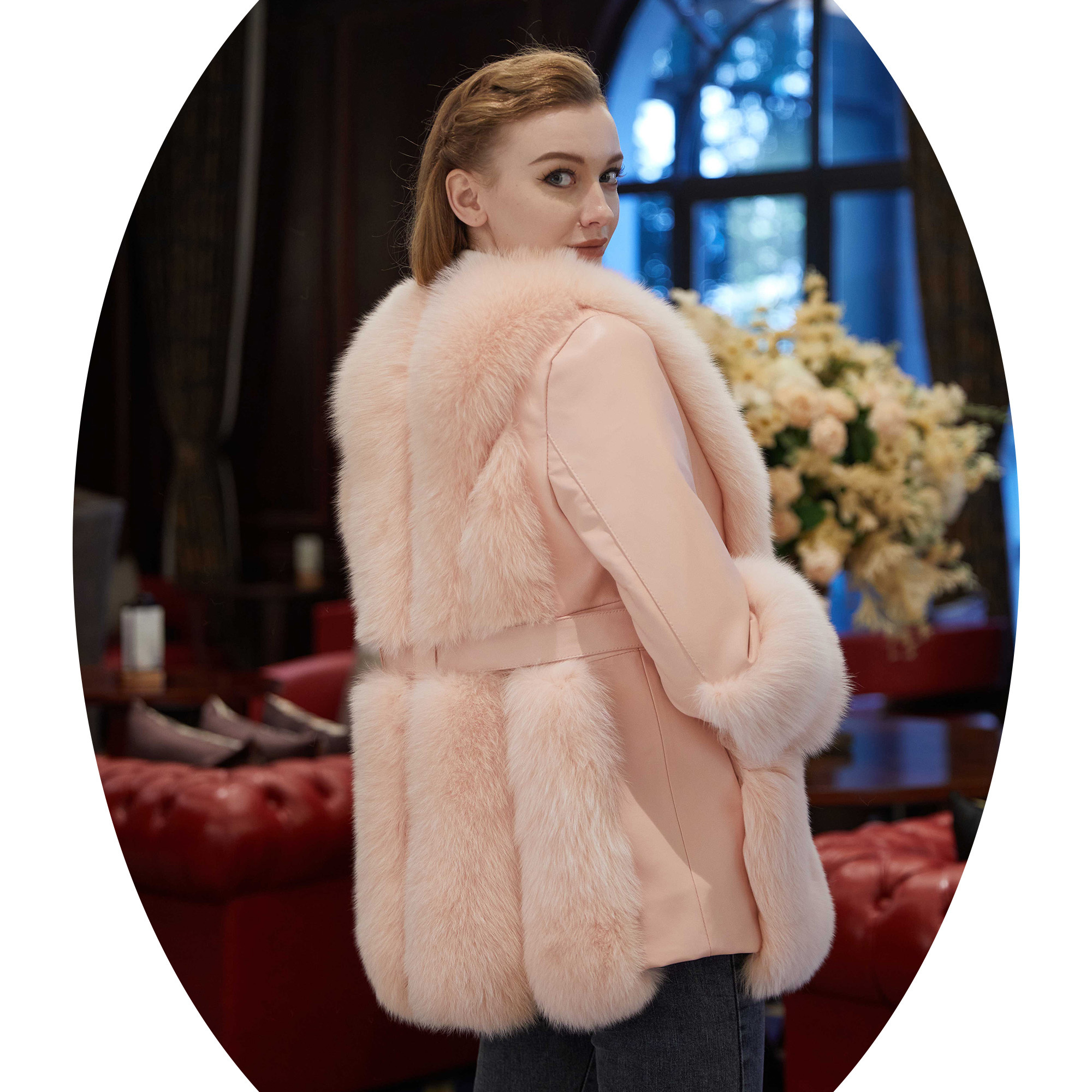 Janefur Custom Logo Size Long Sleeve Winter Luxury Fox Fur Jackets Women Pink Cropped Real Fox Fur Down Coat