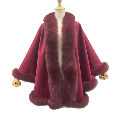 Fashion Plus Size Genuine Fox Fur Cashmere Shawl Warm Fox Fur Cape Soft Fur Poncho For Ladies