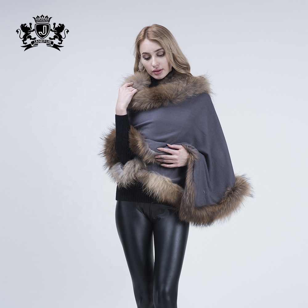 wool knitted wholesale genuine wholesale real fur coat winter coat 100% cashmere women raccoon fur shawl