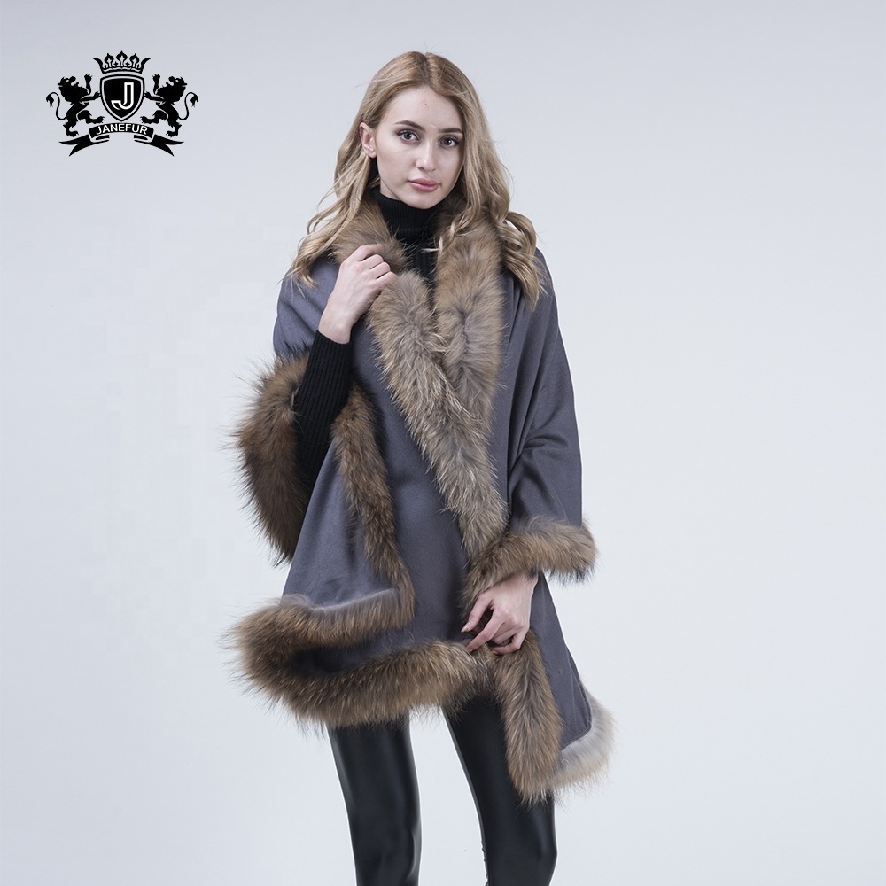 wool knitted wholesale genuine wholesale real fur coat winter coat 100% cashmere women raccoon fur shawl