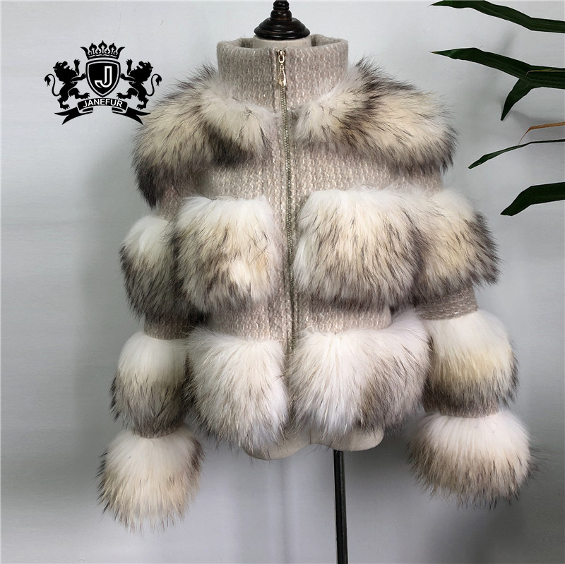 New Fashionable Style Real Raccoon Full skin Coat Lady's Real Fur Fashion Winter Raccoon Fur Jacket Wholesale