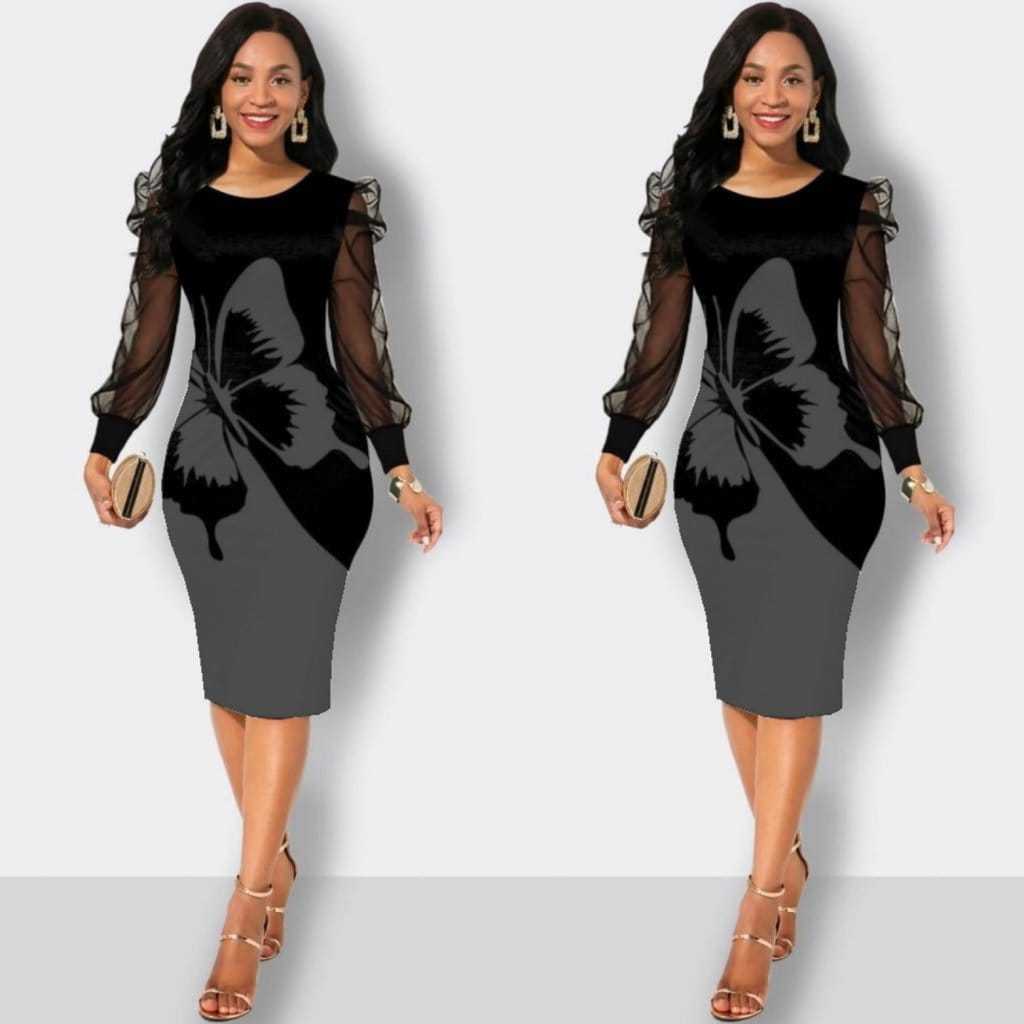 women's long sleeve crew neck sleeves tulle detail printed raised diving dress winter autumn dress casual dress