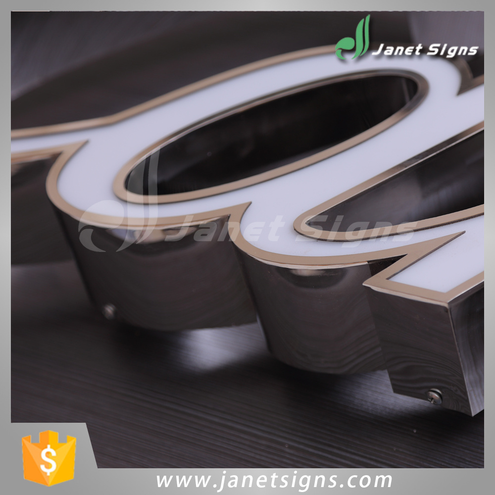 Newest 3d stainless steel letter sign shop name board / company logo design lighted coffee sign