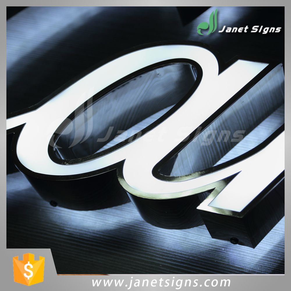 Newest 3d stainless steel letter sign shop name board / company logo design lighted coffee sign