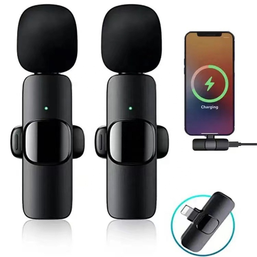 Noise Cancelling microfono inalambrico profesional K9 Dual Microphone Lavalier 2 In 1Portable Mini Microphone For Iphone Type C