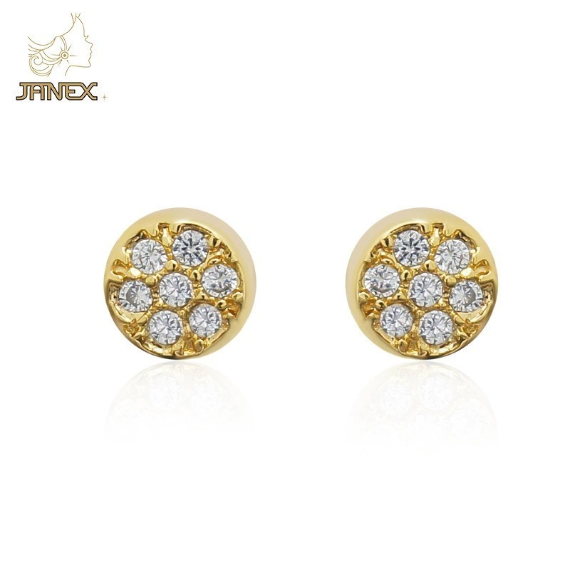 Fashion Copper Gold Plated Earrings Round ball  Micro Pave  Stud  Earring Ears stud  Jewelry for Women Girl Wholesale Bulk