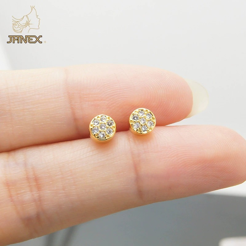 Fashion Copper Gold Plated Earrings Round ball  Micro Pave  Stud  Earring Ears stud  Jewelry for Women Girl Wholesale Bulk