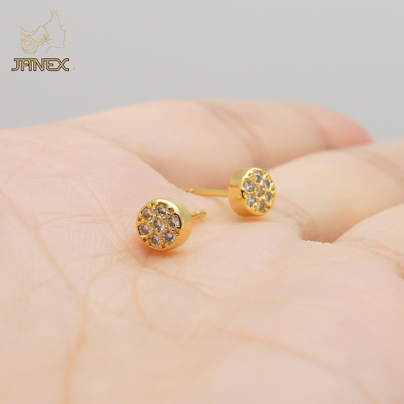 Fashion Copper Gold Plated Earrings Round ball  Micro Pave  Stud  Earring Ears stud  Jewelry for Women Girl Wholesale Bulk