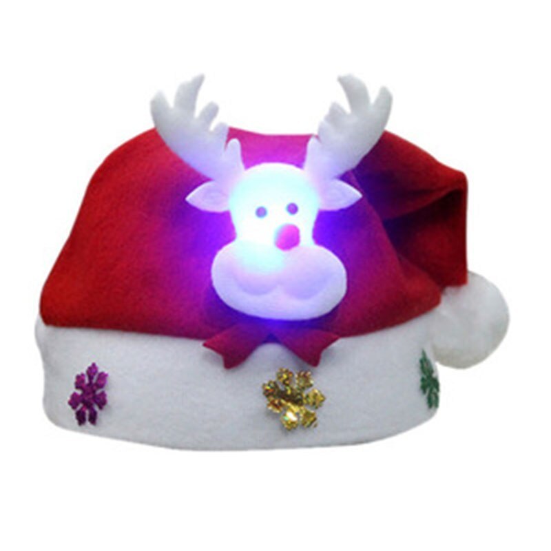 LED Christmas Hats Light Up Santa Claus Snowman Elk Xmas For Children Adult Gift Decoration Photography Accessories