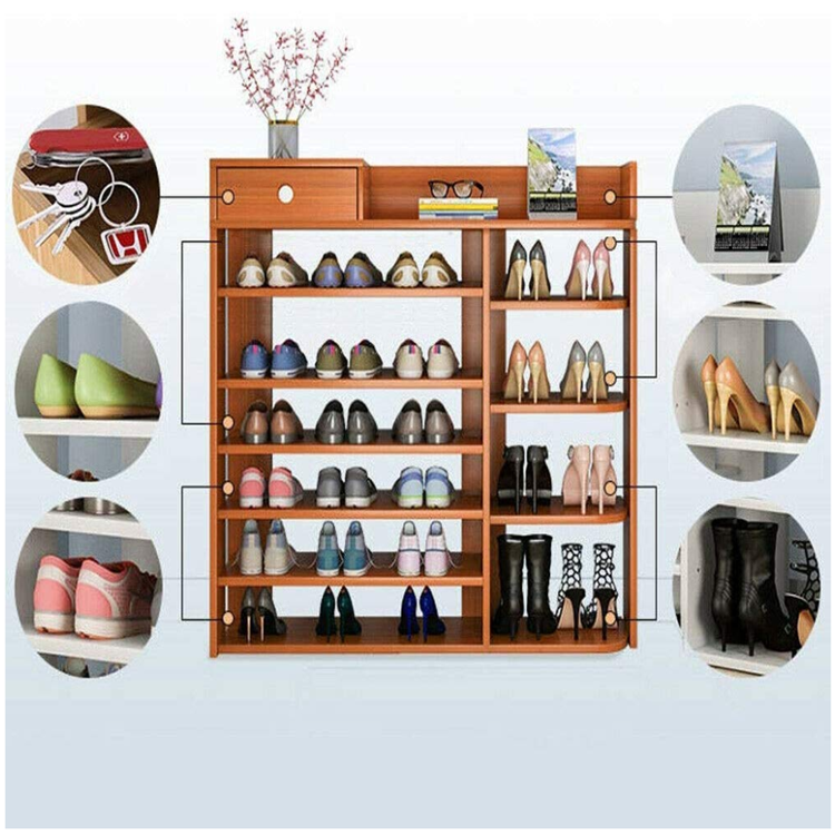 Elegant Good Load Bearing Compartment Wooden Multi-layer Entryway Shoe Storage Organizer Wood Shoe Rack Cabinet with Drawer