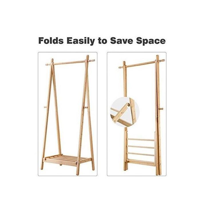 Home balcony foldable bamboo clothes laundry coat stand with shoe rack