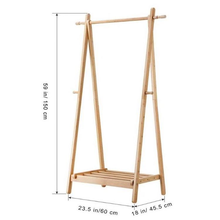 Home balcony foldable bamboo clothes laundry coat stand with shoe rack