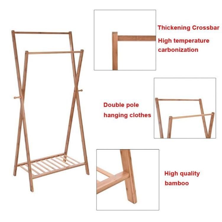 Multi-functional Foldable Extra Large Garment Bamboo Laundry Stable Wooden Clothes Drying Rack Stand Coat Hanger