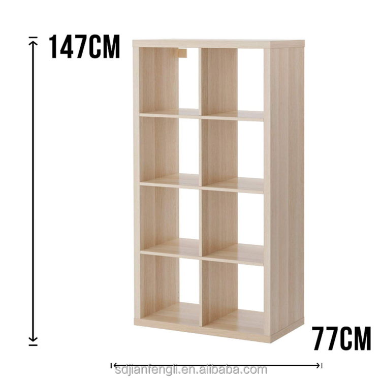 Durable 8 Cubes White Stained Oak Unit Storage Organizer Solid Wood Display Shelf Box Bookcase Cabinet Divider Bookshelf