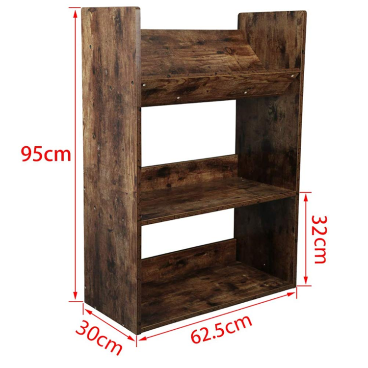 Free Standing Storage Display Rack 3 Tier Stable Wooden Bookshelf for Bedroom