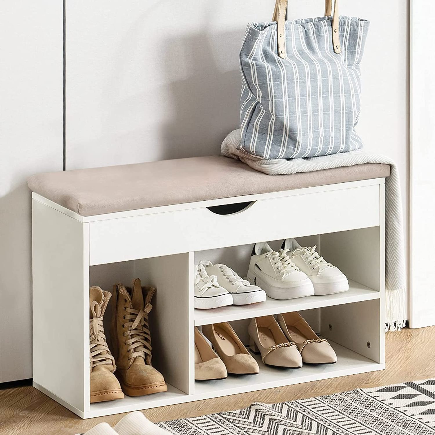 Modern wooden Color 3 Tier Shoe Cabinet Wooden Shoe Rack with Storage Drawer