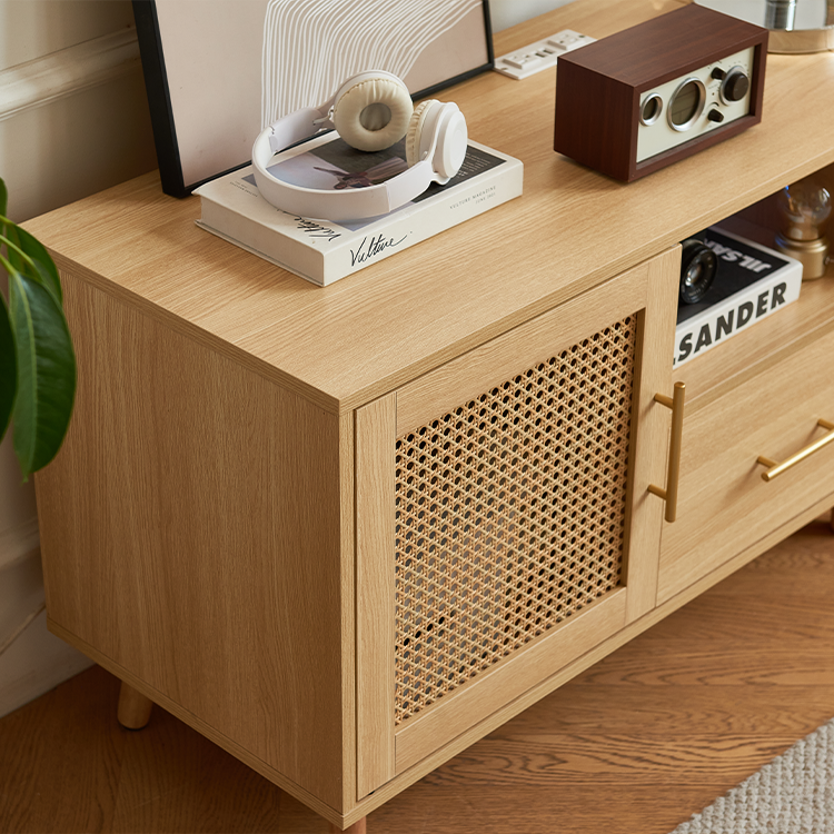 Deep Drawers & Large Cabinet rattan door design on the front of the TV cabinet