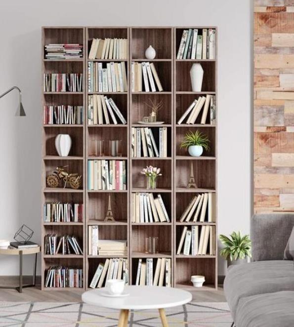 Simple Stylish Design Storage Tower Rack 8 Cubes Durable Wooden Bookshelf Tall Home Office Bookcase