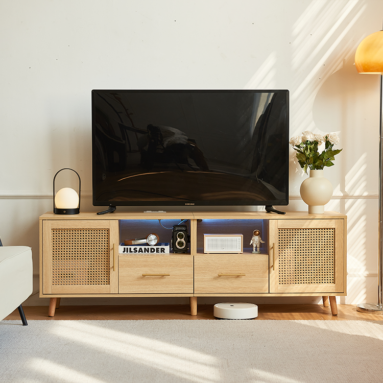 Deep Drawers & Large Cabinet rattan door design on the front of the TV cabinet