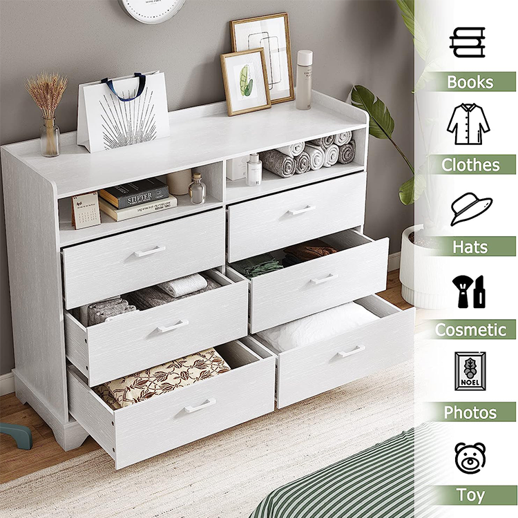 White Modern Chest of Drawer Double Dresser Living Room Furniture Wooden Storage Cabinet Home Decorative Furniture Wood Panel