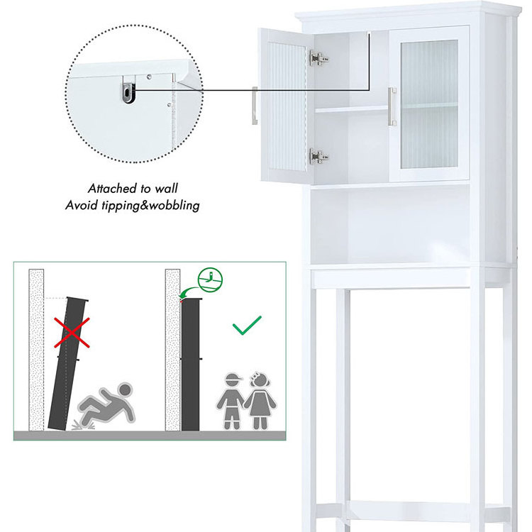 wooden bathroom cabinet Shelf Over The Toilet Organizer with Moru Tempered Glass Door