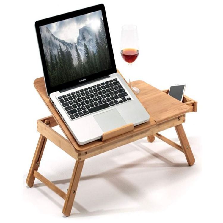 Bamboo large foldable laptop notebook stand computer desk with shelves