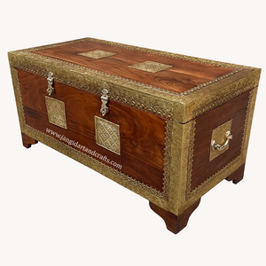 Wooden Trunk Organizers High Quality Hand Made Carved Brass Fitted Wooden Vintage Style Storage Trunk Box For Home Decoration